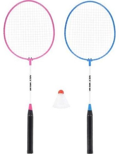 NRZ001 STEEL / BADMINTON SET 2 ROCKETS + SHUTTLECOCKS NILS