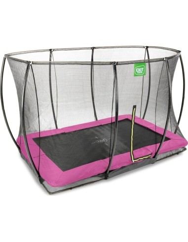 EXIT Silhouette ground trampoline 244x366cm with safety net - pink Outdoor Rectangular Coil spring Sunken trampoline
