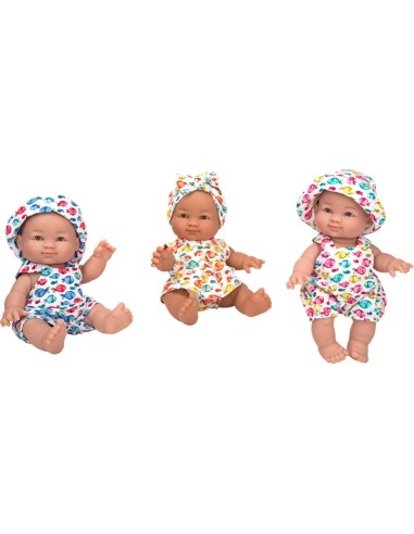 Dolls with fish-patterned clothing, 24 cm