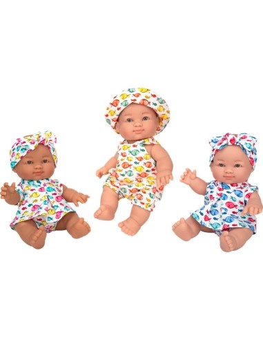 Dolls with fish-patterned clothing, 24 cm
