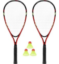 NRS001 CROSSMINTON SET 2 ROCKETS + SHUTTLECOCKS + RED COVER NILS