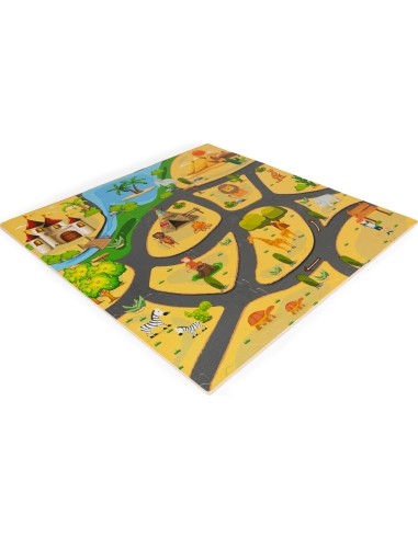 Žaidimų kilimėlis - dėlionė Eco Toys Safari, 9 dalys, 93 x 93 cm