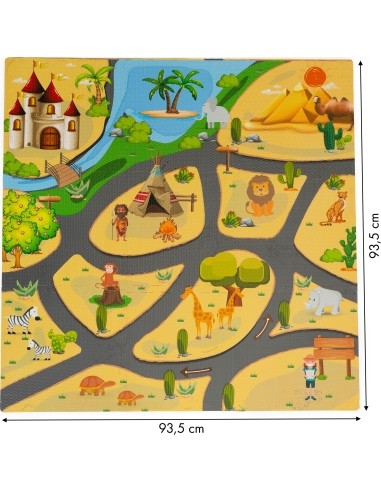 Žaidimų kilimėlis - dėlionė Eco Toys Safari, 9 dalys, 93 x 93 cm