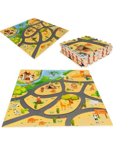 Žaidimų kilimėlis - dėlionė Eco Toys Safari, 9 dalys, 93 x 93 cm