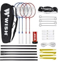 ALUMTEC 5566 BADMINTONO RINKINYS 4 VNT. +3 VNT. RAKETĖS+TINKLAS+LYNAI PAGEIDAVIMAS