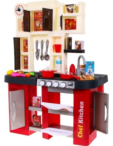 Kitchen with fridge, water tap
