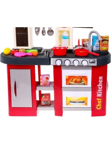 Kitchen with fridge, water tap
