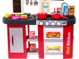 Kitchen with fridge, water tap