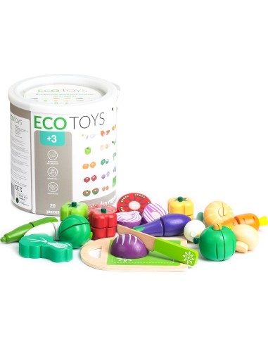 Medinių daržovių Ecotoys rinkinys kibirėlyje