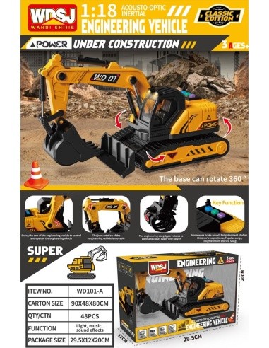 Excavator with Sound and Light Function 1:18