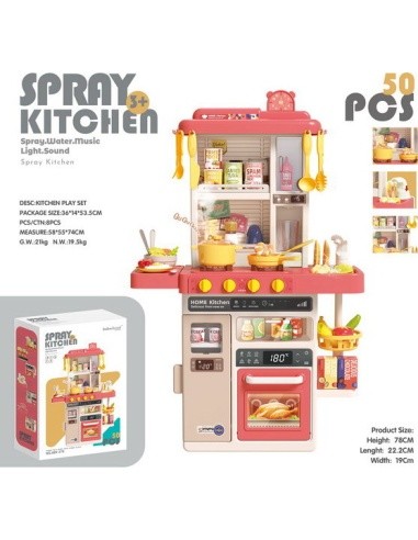 Kitchen Kitchenette with Light, Sound and Water Function 50 pieces. Pink