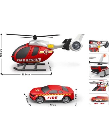 Helicopter + Fire Department Car Set