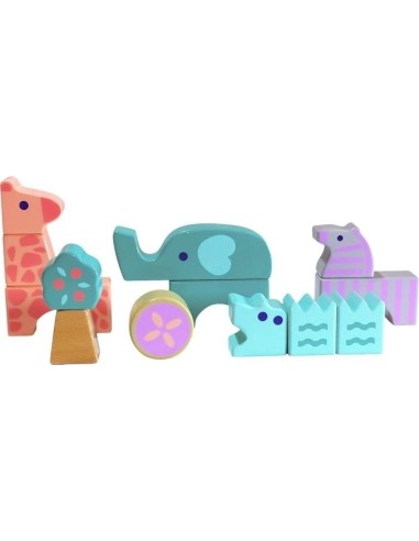 Wooden blocks animals 13 pcs. Animals Ecotoys