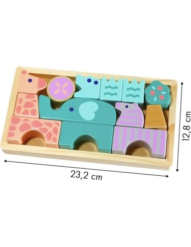 Mediniai kaladėlės gyvūnai 13 vnt. Ecotoys