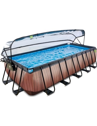 EXIT Wood pool 540x250x122cm with dome and sand filter pump - brown