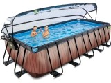 EXIT Wood pool 540x250x122cm with dome and sand filter pump - brown