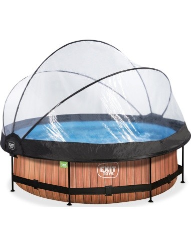EXIT Wood pool ø300x76cm with dome and filter pump - brown