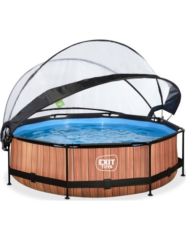 EXIT Wood pool ø300x76cm with dome and filter pump - brown