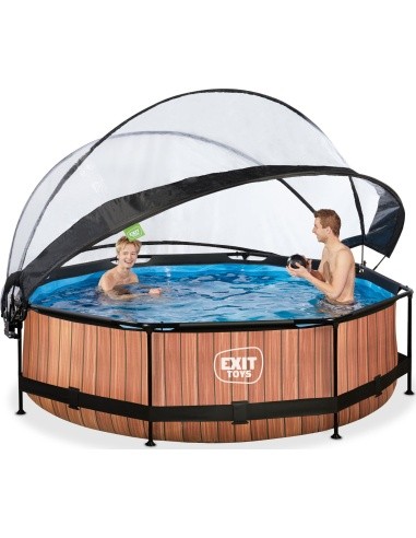 EXIT Wood pool ø300x76cm with dome and filter pump - brown