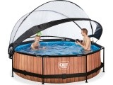EXIT Wood pool ø300x76cm with dome and filter pump - brown
