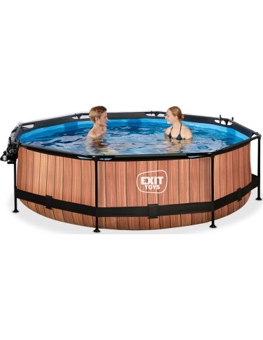 EXIT Wood pool ø300x76cm with dome and filter pump - brown