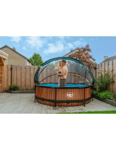EXIT Wood pool ø300x76cm with dome and filter pump - brown