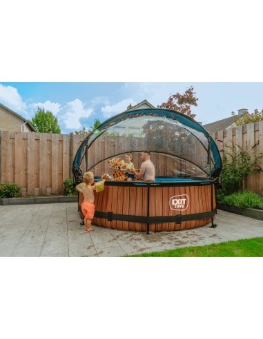 EXIT Wood pool ø300x76cm with dome and filter pump - brown