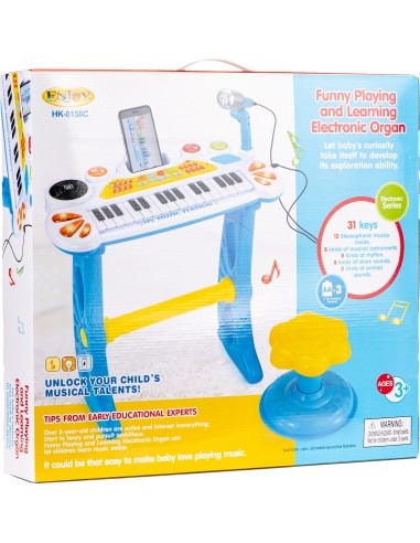Keyboard piano with microphone EcoToys, blue