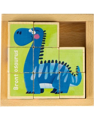 Edukacinė, medinė, kaladėlių dėlionė Ecotoys Dino