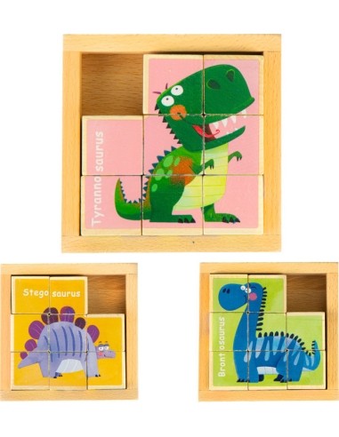 Edukacinė, medinė, kaladėlių dėlionė Ecotoys Dino