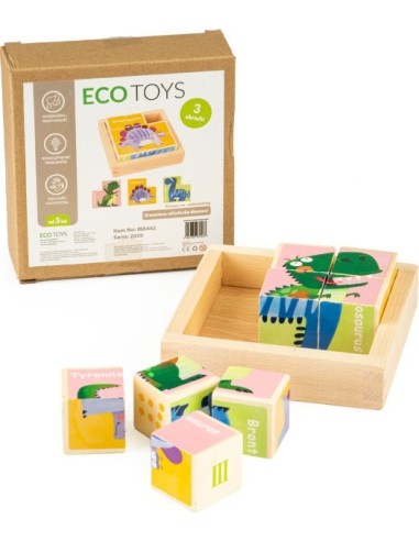 Edukacinė, medinė, kaladėlių dėlionė Ecotoys Dino