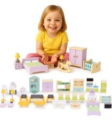 Wooden doll house furniture accessories set of 30 pieces