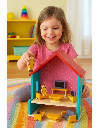 Wooden doll house furniture accessories set of 30 pieces