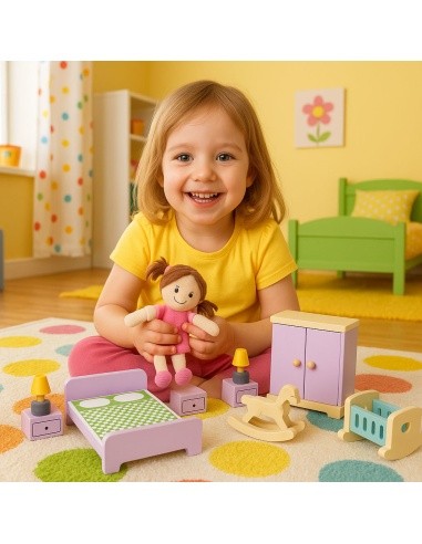 Wooden doll house furniture accessories set of 30 pieces