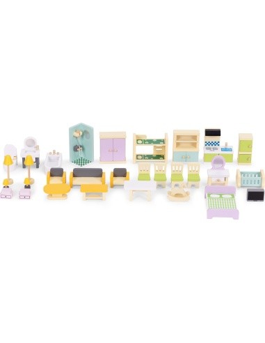 Wooden doll house furniture accessories set of 30 pieces