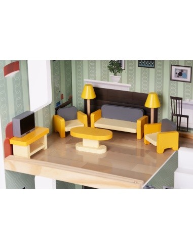 Wooden doll house furniture accessories set of 30 pieces