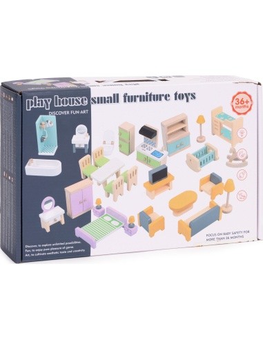 Wooden doll house furniture accessories set of 30 pieces
