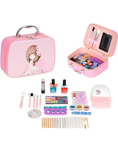 Set of cosmetics for children trunk with mirror UV LED lamp