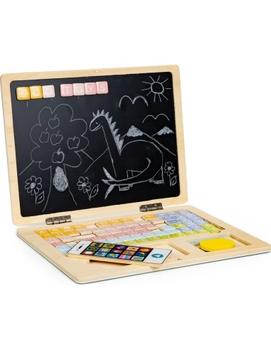 Edukacinis magnetinis nešiojamas kompiuteris su raidėmis ir skaičiais Eco Toys, mėlynas