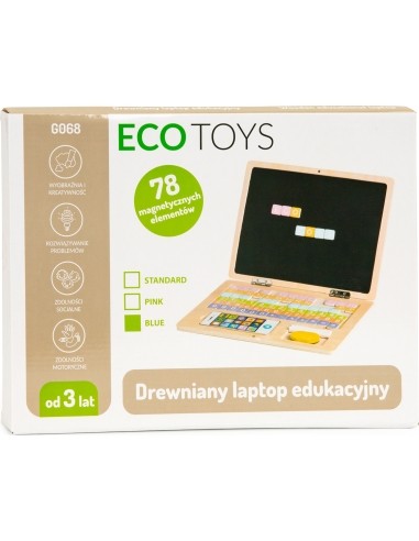 Edukacinis magnetinis nešiojamas kompiuteris su raidėmis ir skaičiais Eco Toys, mėlynas