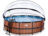 EXIT Wood pool ø488x122cm with sand filter pump and dome and heat pump - brown