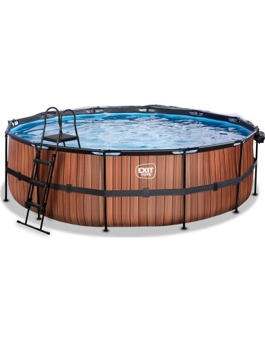 EXIT Wood pool ø488x122cm with sand filter pump and dome and heat pump - brown