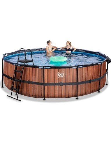 EXIT Wood pool ø488x122cm with sand filter pump and dome and heat pump - brown