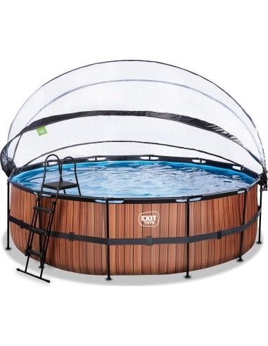 EXIT Wood pool ø488x122cm with sand filter pump and dome - brown