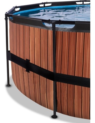EXIT Wood pool ø488x122cm with sand filter pump and dome - brown