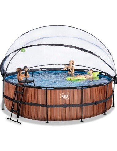 EXIT Wood pool ø488x122cm with sand filter pump and dome - brown