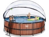 EXIT Wood pool ø488x122cm with sand filter pump and dome - brown