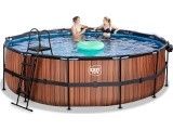 EXIT Wood pool ø488x122cm with sand filter pump and dome - brown