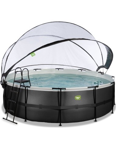 EXIT Black Leather pool ø450x122cm with sand filter pump and dome - black