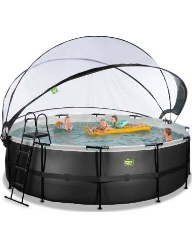 EXIT Black Leather pool ø450x122cm with sand filter pump and dome - black